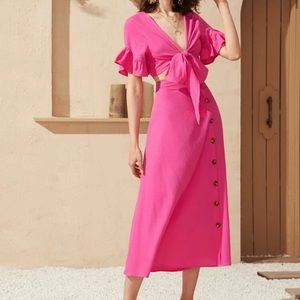 Hot Pink Two Piece Crop Top Skirt Set